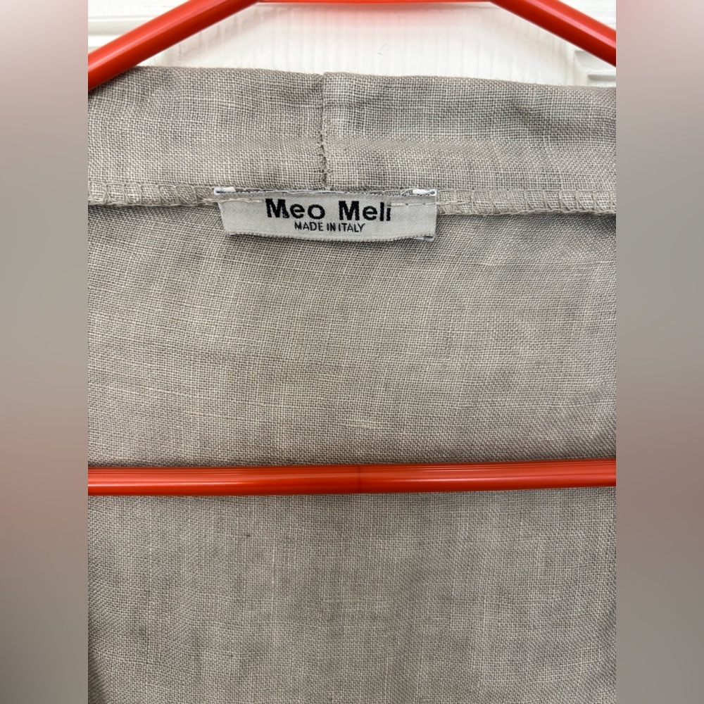 Meo Mali Light Olive Green/Gray Linen 3/4 Sleeve Open Cardigan - Picture 4 of 7